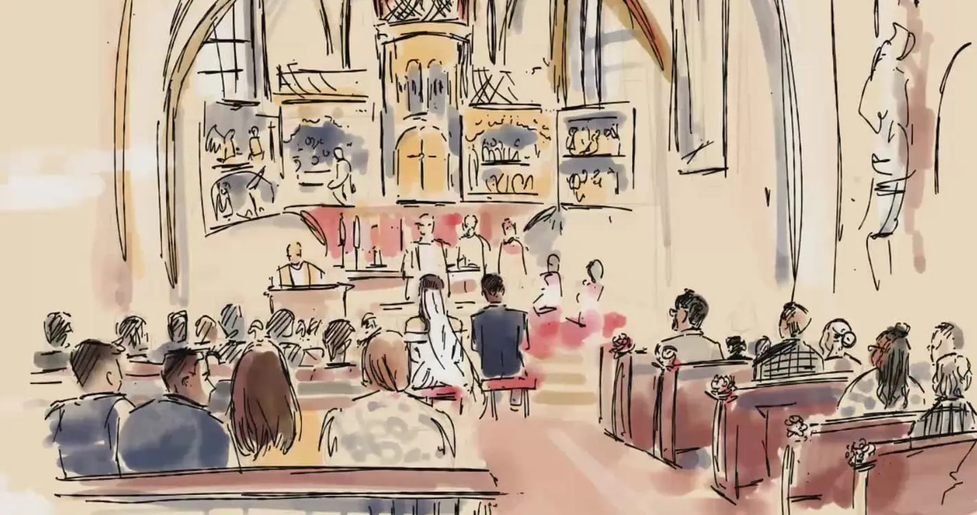 Live-Aquarell-Illustration einer Feier von Sandra Schulze.